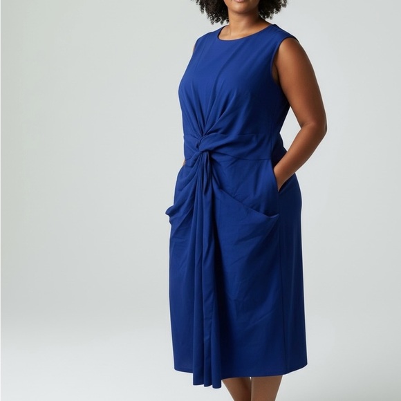 M.M. LaFleur Blue Taylor Dress Women’s +1 Twist Knot Front Pocket Office Chic - Picture 3 of 9